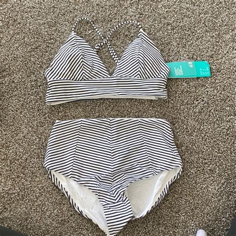 H M Swim Brand New Hm Blue And White Navy Striped Bikini Poshmark