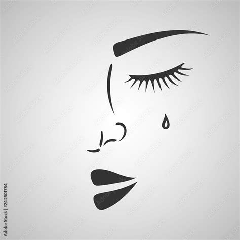 Beautiful woman sad crying face silhouette sketch. Stop violence against women drawing. Hand ...