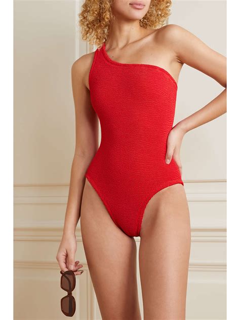 Hunza G Net Sustain Nancy One Shoulder Seersucker Swimsuit Net A Porter