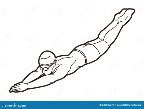 Swimming Sport Action Male Swimmer Cartoon Graphic Vector Stock Vector