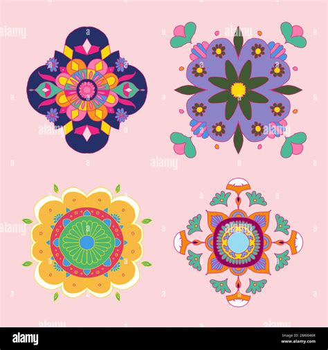 Diwali Indian Rangoli Vector Flower Set Stock Vector Image And Art Alamy