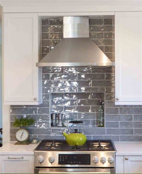 Glossy Grey Tile Backsplash in 2022 | Gray tile backsplash, Backsplash ...