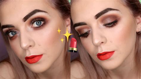 Neutral Glitter Eyes Red Lips Makeup Tutorial Jamie Johnston Youtube