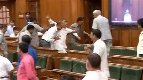 Video Bjp Mla Marshalled Out Of Delhi Assembly