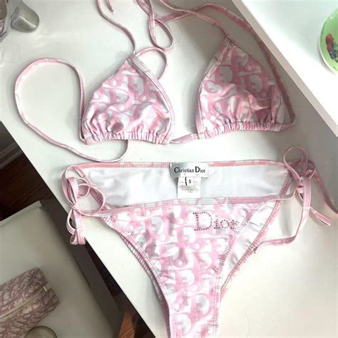 Dior Women S Pink And White Bikinis And Tankini Sets Depop