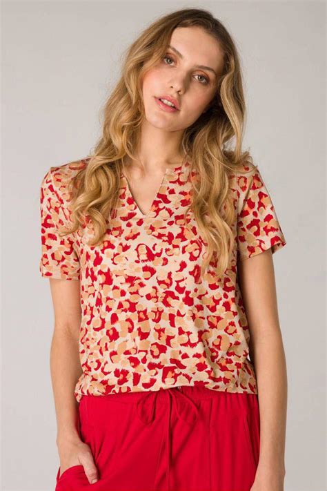 Yest Top Met All Over Print Ecru Rood Wehkamp