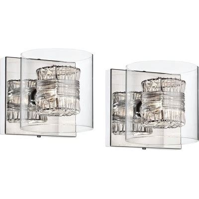 Possini Euro Design Modern Wall Sconces Set Of 2 Chrome Hardwire 5 ...