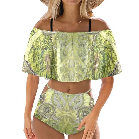 New Fantaisy Yellow Women S Ruffle Off Shoulder Bikini Swimsuit Model S Id D