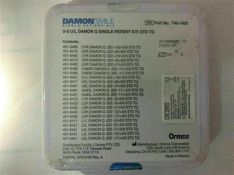 Ormco Damon Q Single Patient Kit STD Tq Ref 740 1400 Brand New Sealed