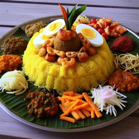 Premium AI Image | Indonesian traditional dish Tumpeng Nasi kuning