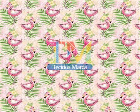 Tecido Tricoline Mista Flamingo Fundo Costela De Ad O Elo