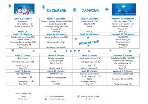 Cantine Scolaire Les Menus De D Cembre Et Janvier Nanteuil Infos