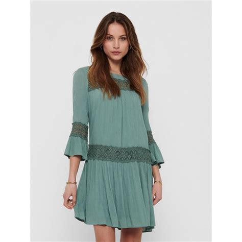 Robe Courte Col Rond Manches 3 4 Au Dessus Du Genou Vert En Viscose 3