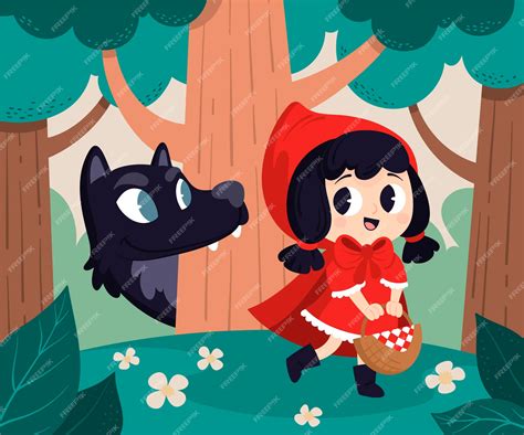 Ilustración de caperucita roja de dibujos animados Vector Premium