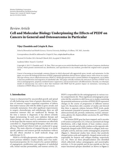 PDF Cell And Molecular Biology Underpinning The Effects Of PEDF On