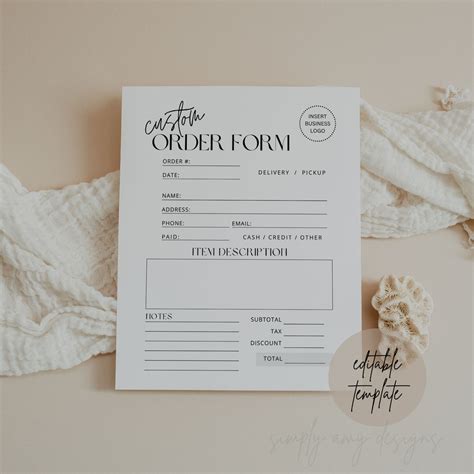 Editable Custom Order Form Template, Order Form Canva Template, Vendor ... 