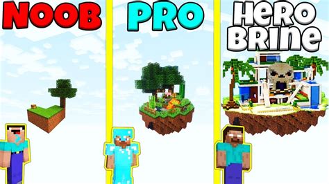 Minecraft Battle Noob Vs Pro Vs Herobrine Secret Sky Island Build