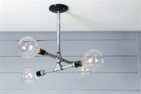 Industrial Pipe Chandelier 4 Bare Bulbs Galvanized Industrial