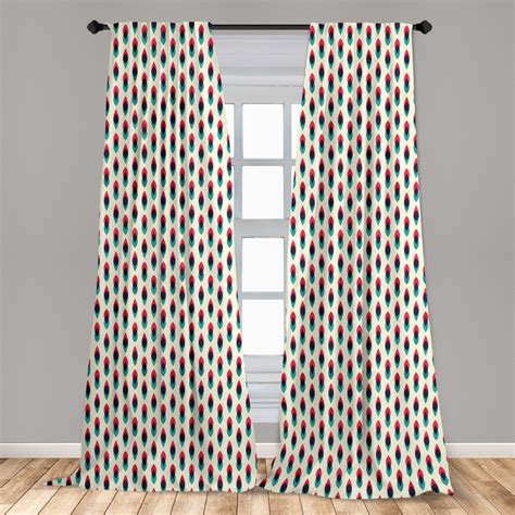 Vintage Curtains 2 Panels Set Geometric Retro Style Curve Pattern