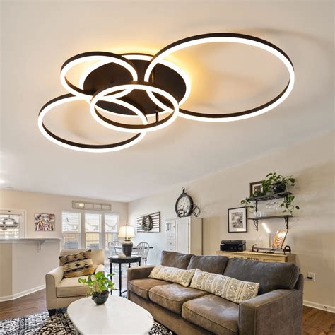 Modern LED Ceiling Light 90W Dimmable Ceiling Light Fixture with Remote Control 5 Rings Flush ...