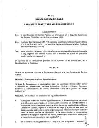 Reformas al reglamento general a la ley orgánica del servicio público PDF