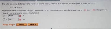 Solved The Total Stopping Distance T Of A Vehicle Is Shown