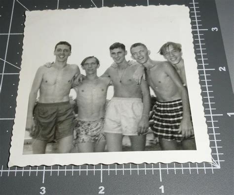 Shirtless Beefcake Men Swimsuit Friends Man Vintage Gay Int Snapshot Photo