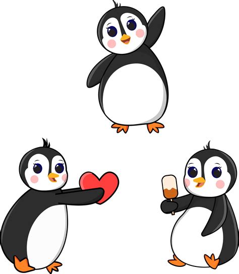 Cute Penguin share love, Eating Ice Cream and Waving Wing Vector