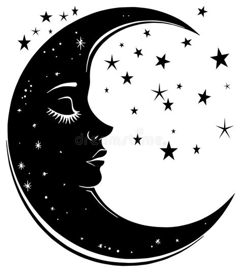 Sleeping Crescent Moon and Stars Stock Vector - Illustration of good ...