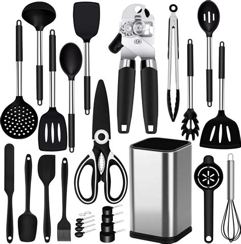 Qmvess Silicone Kitchen Utensils Set 35 Pcs Non Stick Cooking Utensils Set Sturdy