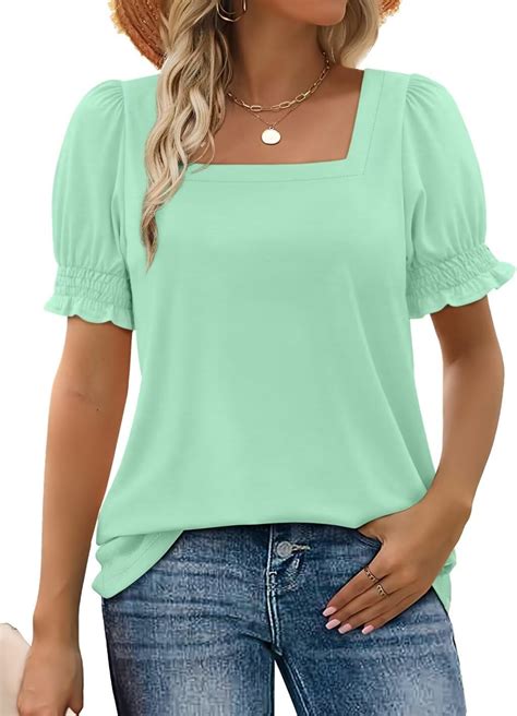 Wiholl Womens Tops Summer Clothing Trendy Shirts Ruffle Trim Short Sleeve Tshirt Square Neck