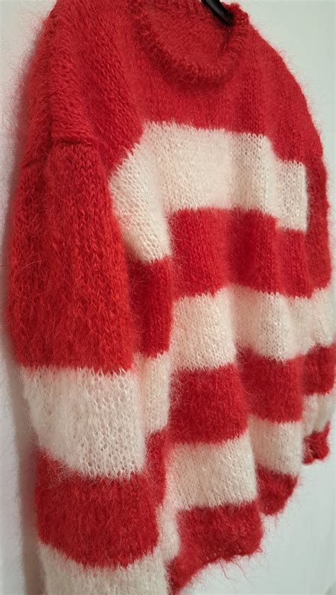 Handmade Johnny Rotten Punk Mohair Jumper Red And White Striped