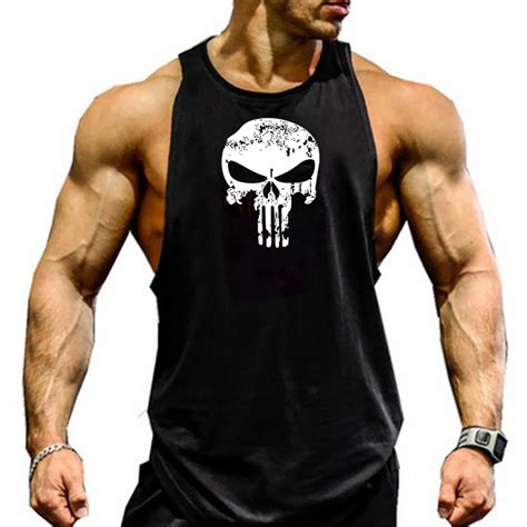 Crânio impresso halterofilismo fitness stringers camisa masculina