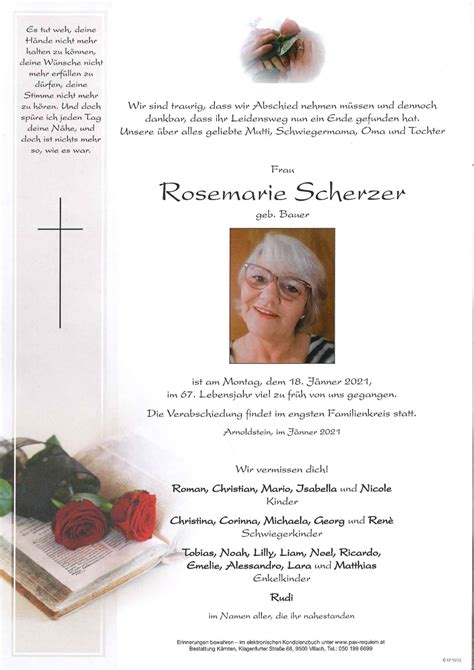 Parte für Rosemarie Scherzer geb Bauer pax requiem