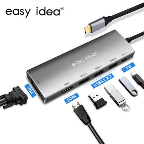 Usb C Hub Multi Usb Hub Expander Type C Hab Adapter Hdmi Vga Port