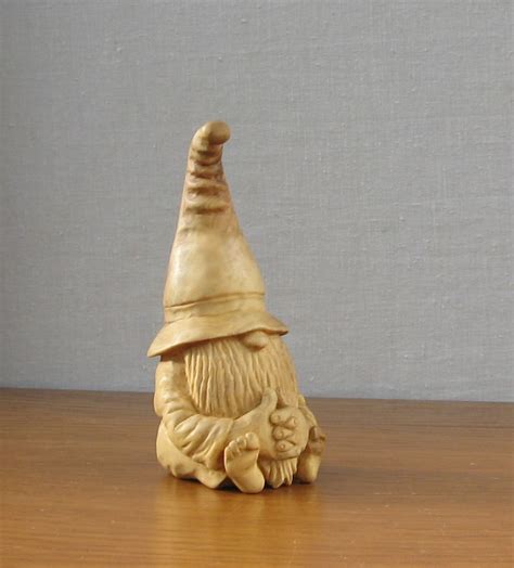 Gnome Wooden Figurine Nut Wood Carving Wooden Carved Etsy