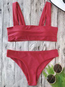 Padded Wide Straps Bandeau Bikini Set In Red Zaful