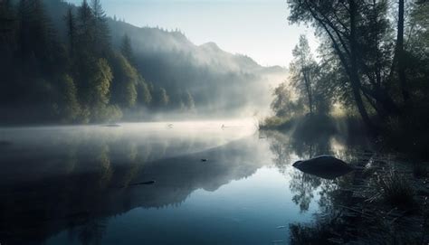 Premium AI Image Tranquil Scene Of Natural Beauty Forest Mountain