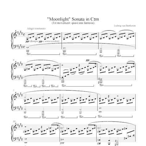 printable sheet  moonlight sonata etsy
