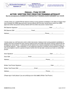 Fillable Online FORM 1511OR ACTOR WRITTEN TEST Headmaster Fax