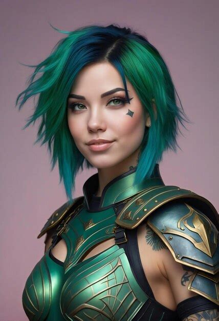 Premium Photo | Beautiful cosplay girl with green hair and blue eyes ...