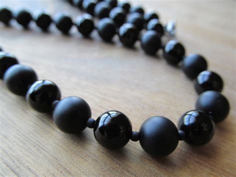 Mens Black Onyx Necklace Matte Black Onyx Mens Beaded Etsy