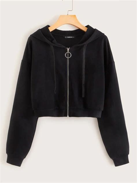 Shein O Ring Zipper Drawstring Hoodie Stylish Hoodies Sweatshirts