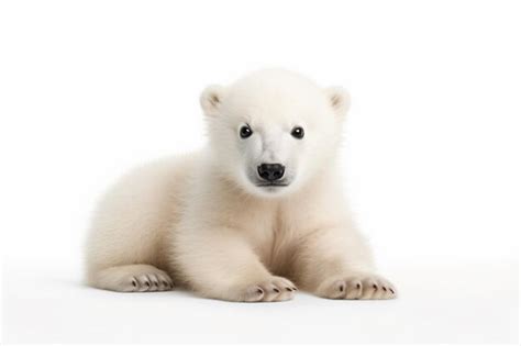 Premium Photo | A polar bear cub is sitting on the ground