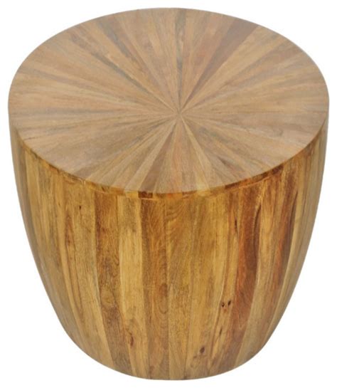 18 Round Solid Wood Drum End Accent Table Rustic Sunburst Rustic