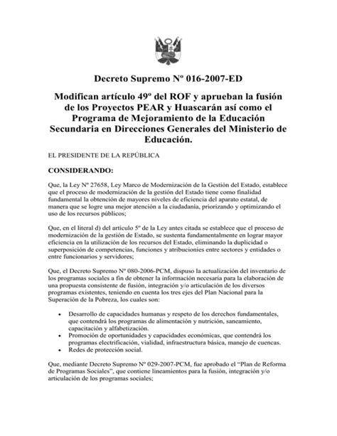 Decreto Supremo N° 016 Documentos