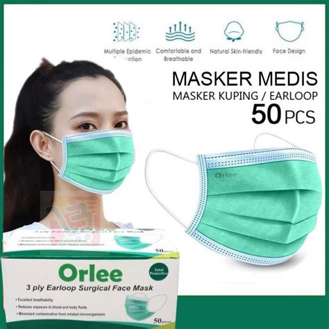 Jual Masker Ply Ply Orlee Surgical Hijau Green Medis Earloop