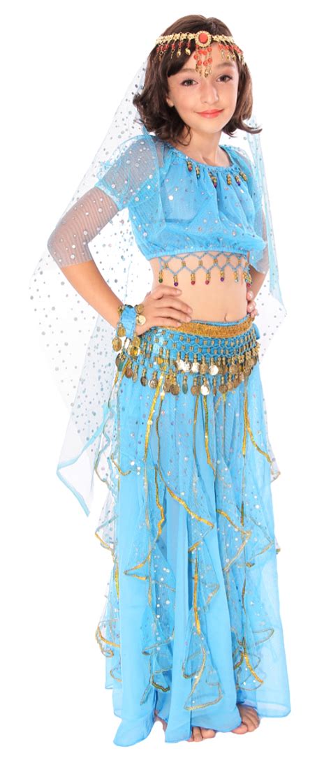 Little Girls Arabian Princess Turquoise Belly Dance Sparkle Costume