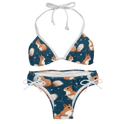 Squirrel Detachable Sponge Adjustable Strap Bikini Set Two Pack