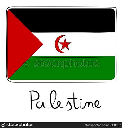 Palestine country flag doodle with title text isolated on white — Stockphotos.com